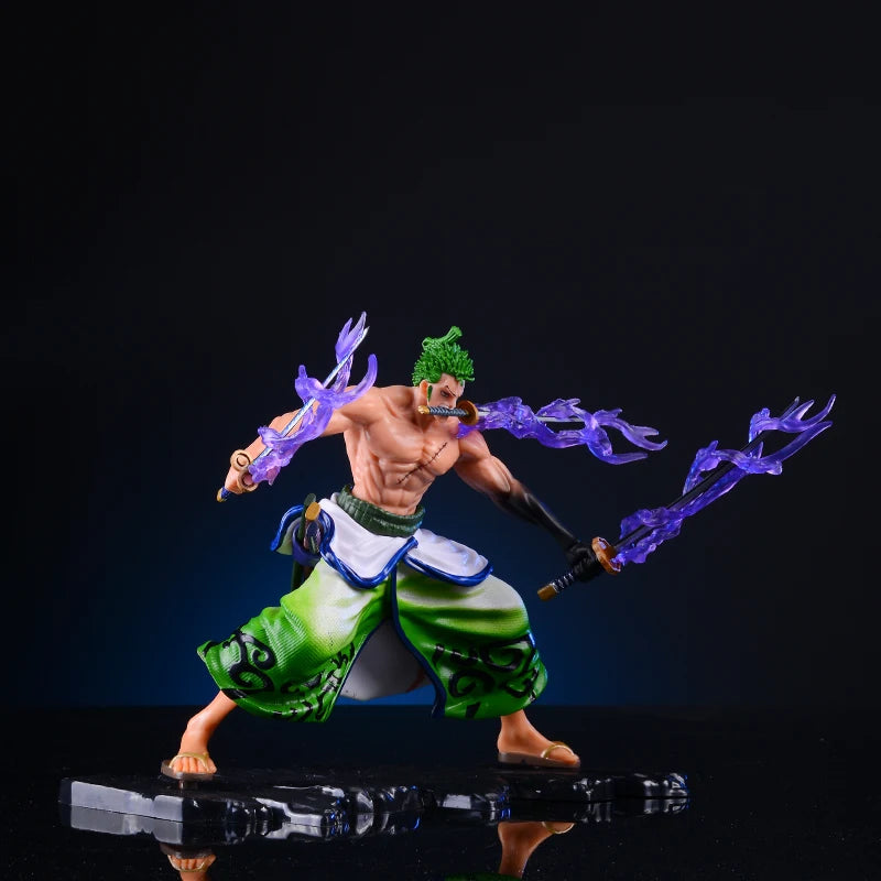 One Piece Roronoa Zoro Wano Country Action Figure | Swordsman Zoro Figure with Purple Aura Effect 20cm