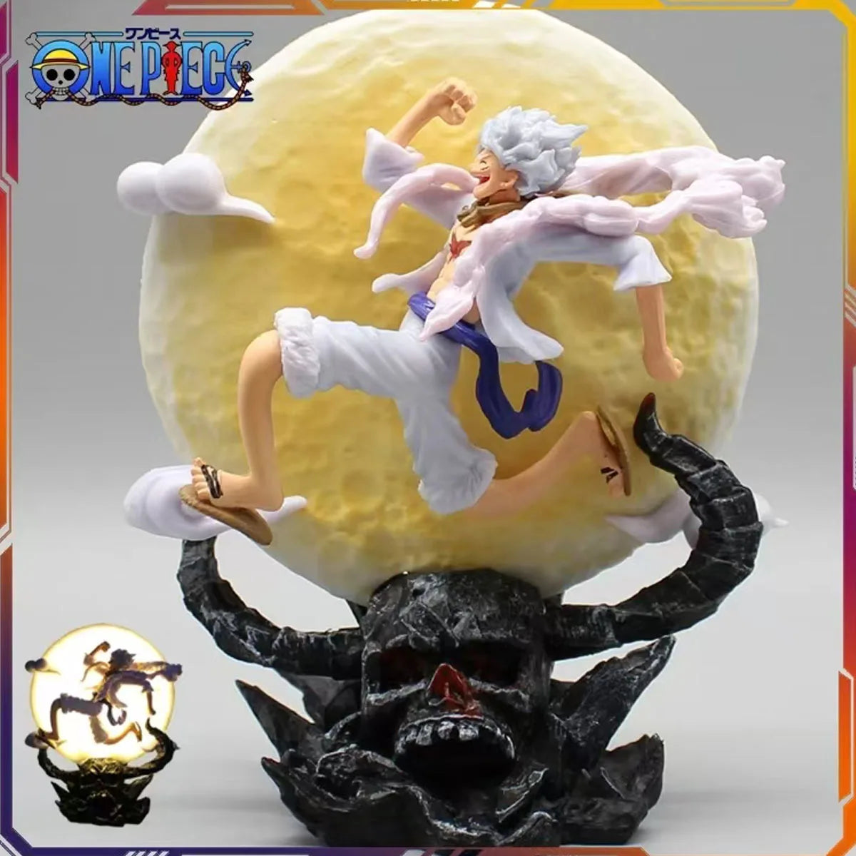 One Piece Gear 5 Luffy Moon Lamp LED Night Light | Sun God Nika Figure Statue Collectible 14cm