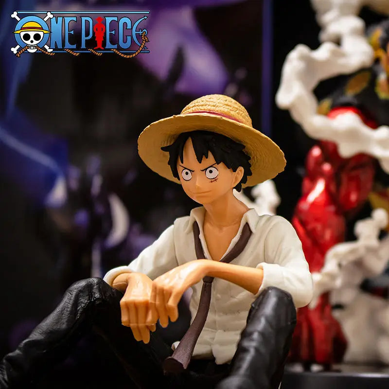 One Piece Monkey D. Luffy Sitting Action Figure - Straw Hat Pirate Anime Collectible Statue 12cm