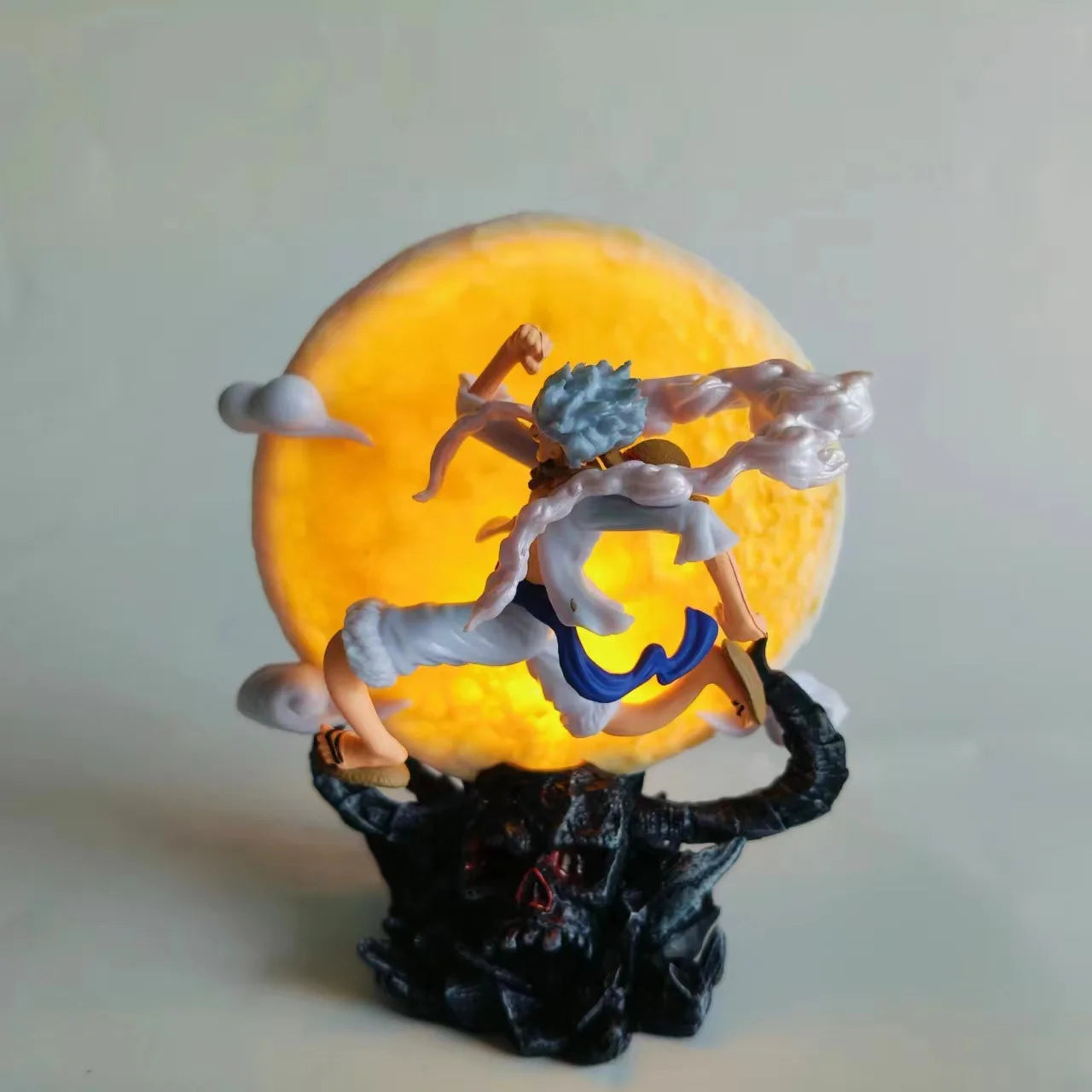 One Piece Gear 5 Luffy Moon Lamp LED Night Light | Sun God Nika Figure Statue Collectible 14cm