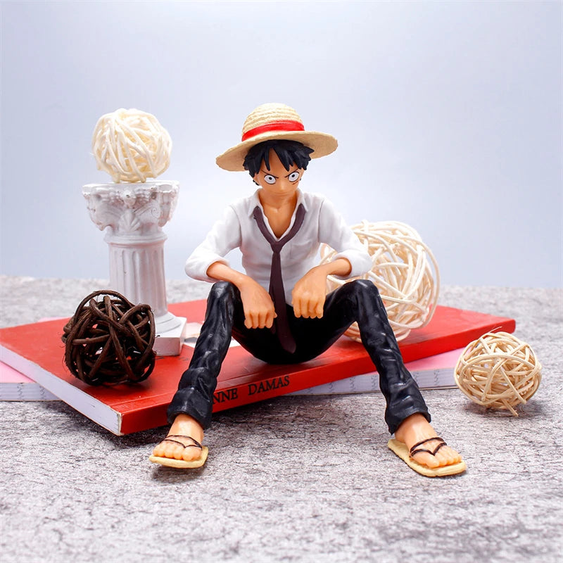 One Piece Monkey D. Luffy Sitting Action Figure - Straw Hat Pirate Anime Collectible Statue 12cm