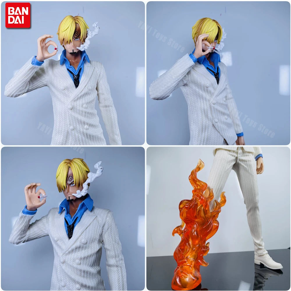One Piece Vinsmoke Sanji Action Figure | Anime Collectible PVC Statue | Black & White Suit Edition with Smoking Effect 32cm