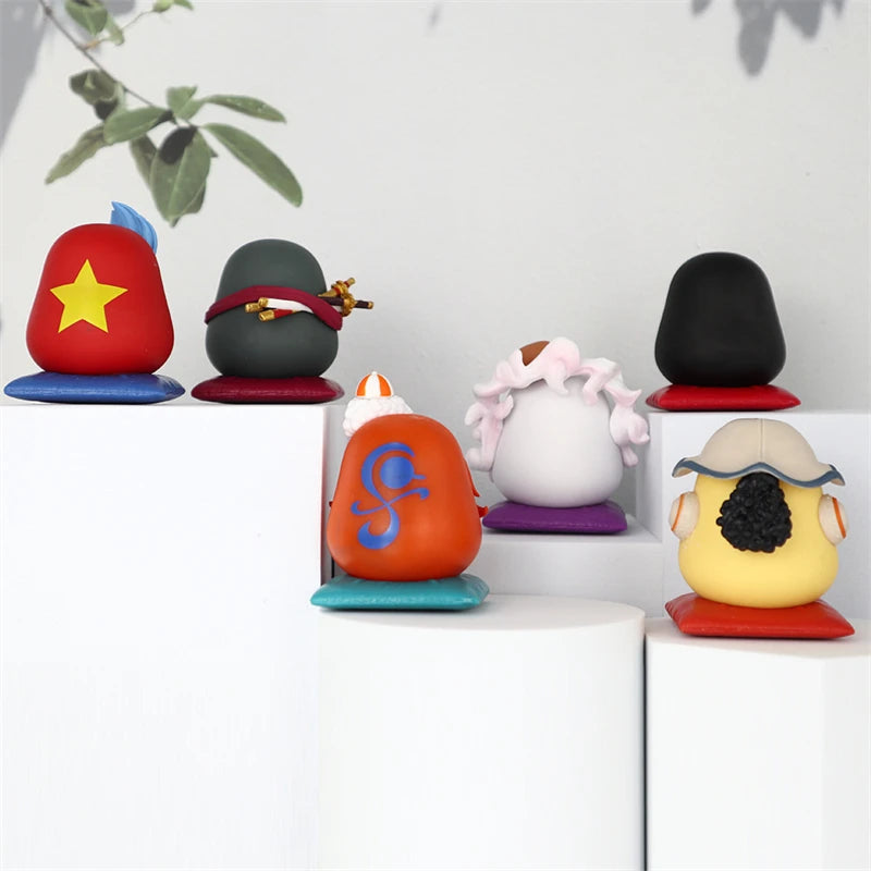 One Piece Daruma Egg Figures Set - Luffy, Zoro, Nami, Sanji, Usopp, Franky 6cm