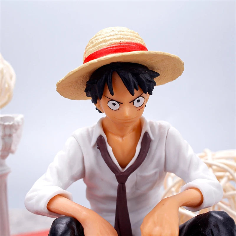 One Piece Monkey D. Luffy Sitting Action Figure - Straw Hat Pirate Anime Collectible Statue 12cm
