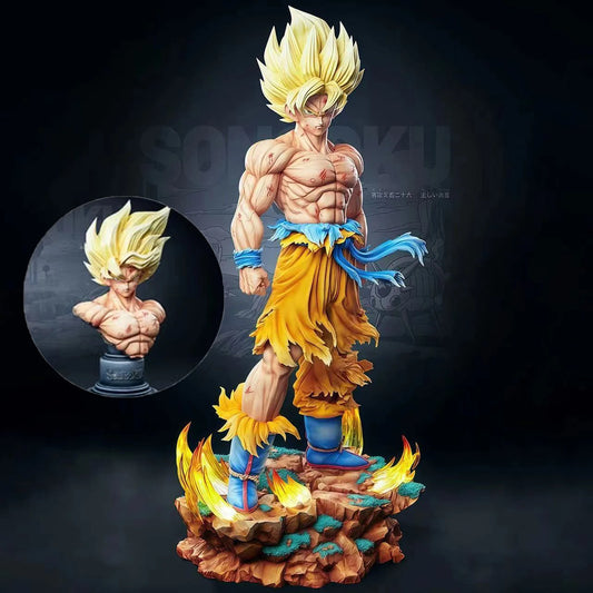 Dragon Ball Z Super Saiyan Goku Resin Statue | Premium Collectible Figure with LED Base & Swappable Heads 20cm