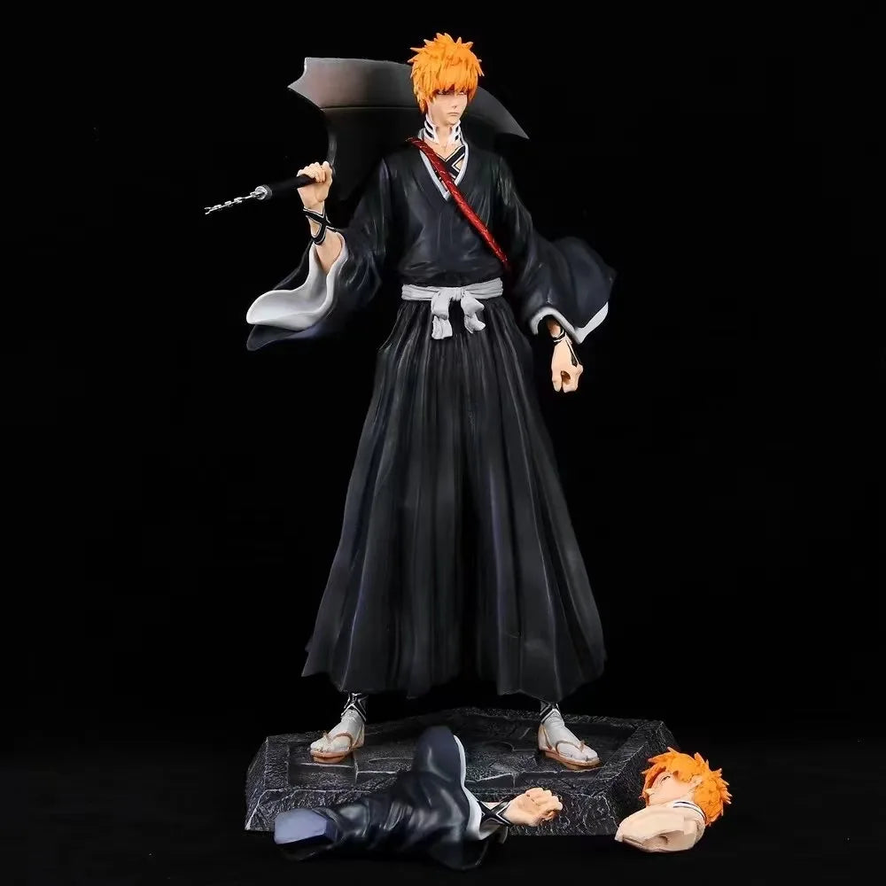 Bleach Ichigo Kurosaki Action Figure | Detailed PVC Figure with Swappable Head & Zangetsu Sword 33CM