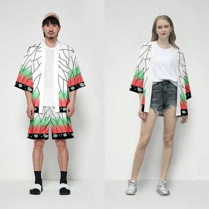 Anime Demon Slayer Kimetsu No Yaiba Cosplay Kimono Haori Jacket – Tanjiro, Nezuko, Zenitsu, Shinobu Inspired Japanese Cardigan for Men & Women