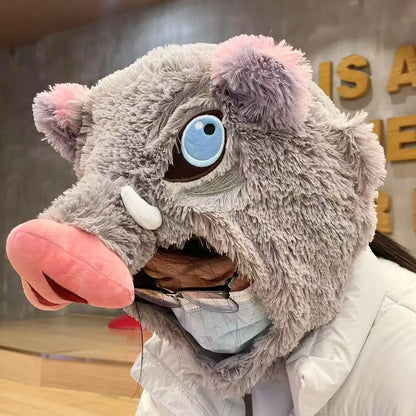 Demon Slayer Inosuke Hashibira Pig Head Plush Hat | Cosplay Headgear & Warm Cap