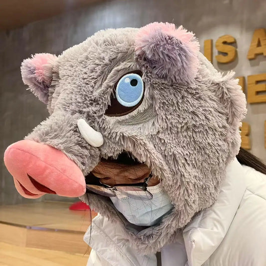 Demon Slayer Inosuke Hashibira Pig Head Plush Hat | Cosplay Headgear & Warm Cap