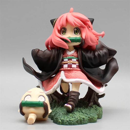 SPY×FAMILY Anya Forger x Demon Slayer Nezuko Cosplay Anime Action Figure 12cm