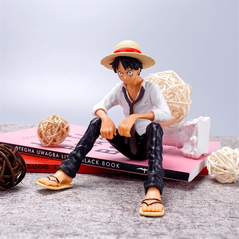 One Piece Monkey D. Luffy Sitting Action Figure - Straw Hat Pirate Anime Collectible Statue 12cm