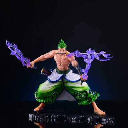 One Piece Roronoa Zoro Wano Country Action Figure | Swordsman Zoro Figure with Purple Aura Effect 20cm