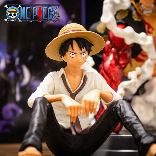 12cm One Piece Anime Figure Luffy Sitting Position Action Figure PVC Model Collection Statue Figurine