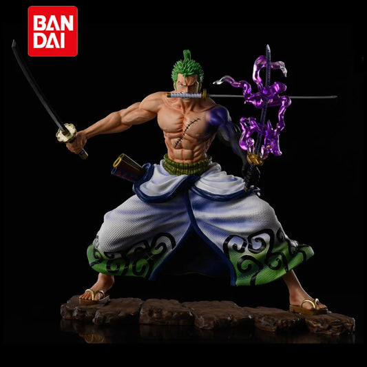 One Piece Roronoa Zoro Wano Country Action Figure | Swordsman Zoro Figure with Purple Aura Effect 20cm