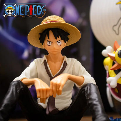 One Piece Monkey D. Luffy Sitting Action Figure - Straw Hat Pirate Anime Collectible Statue 12cm
