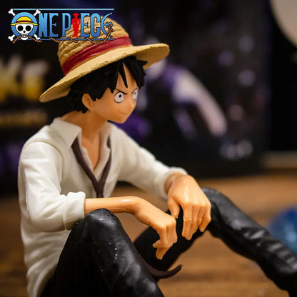 One Piece Monkey D. Luffy Sitting Action Figure - Straw Hat Pirate Anime Collectible Statue 12cm