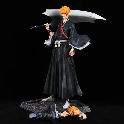 Bleach Ichigo Kurosaki Action Figure | Detailed PVC Figure with Swappable Head & Zangetsu Sword 33CM