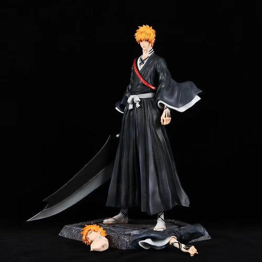 Bleach Ichigo Kurosaki Action Figure | Detailed PVC Figure with Swappable Head & Zangetsu Sword 33CM