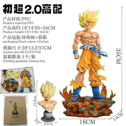 Dragon Ball Z Super Saiyan Goku Resin Statue | Premium Collectible Figure with LED Base & Swappable Heads 20cm