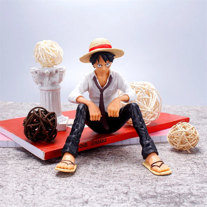 One Piece Monkey D. Luffy Sitting Action Figure - Straw Hat Pirate Anime Collectible Statue 12cm