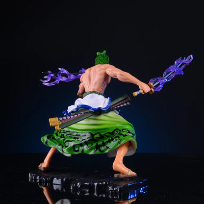 One Piece Roronoa Zoro Wano Country Action Figure | Swordsman Zoro Figure with Purple Aura Effect 20cm