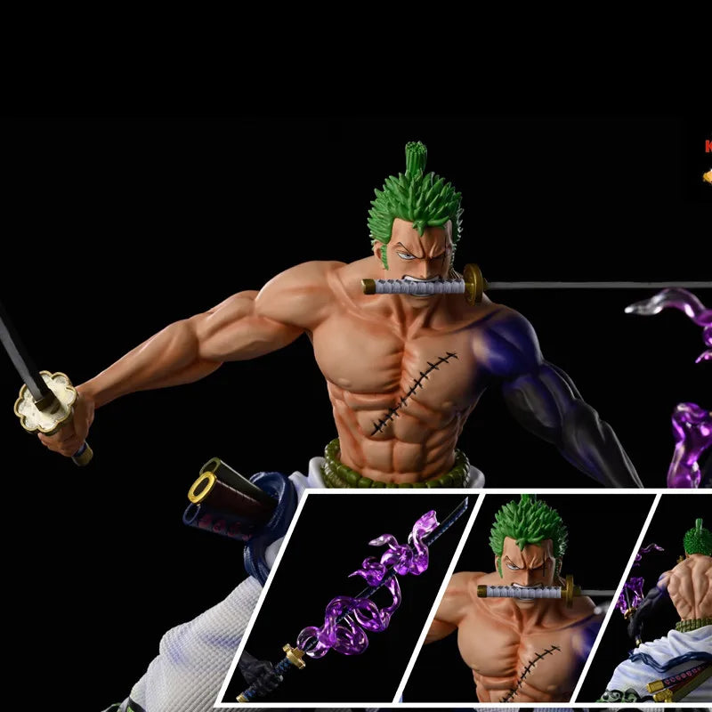One Piece Roronoa Zoro Wano Country Action Figure | Swordsman Zoro Figure with Purple Aura Effect 20cm