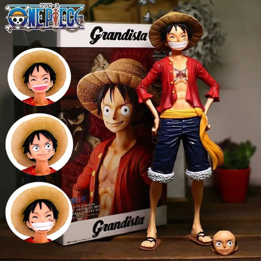 One Piece Monkey D. Luffy Grandista Figure with Interchangeable Faces - Collectible Anime Action Figure Toy Model 28cm