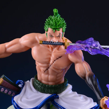 One Piece Roronoa Zoro Wano Country Action Figure | Swordsman Zoro Figure with Purple Aura Effect 20cm