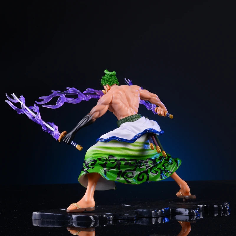 One Piece Roronoa Zoro Wano Country Action Figure | Swordsman Zoro Figure with Purple Aura Effect 20cm