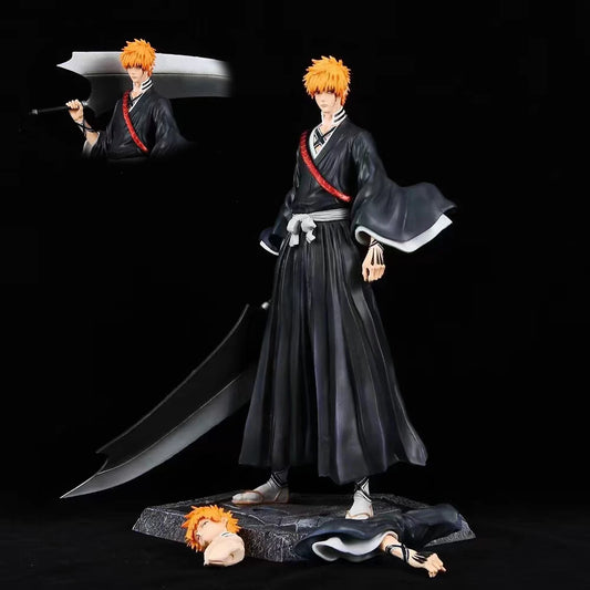 Bleach Ichigo Kurosaki Action Figure | Detailed PVC Figure with Swappable Head & Zangetsu Sword 33CM