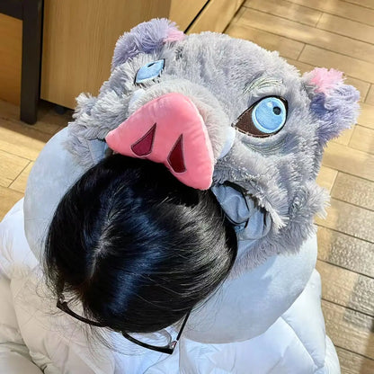 Demon Slayer Inosuke Hashibira Pig Head Plush Hat | Cosplay Headgear & Warm Cap