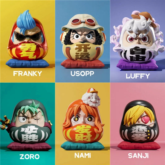 One Piece Daruma Egg Figures Set - Luffy, Zoro, Nami, Sanji, Usopp, Franky 6cm