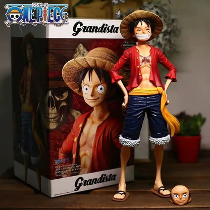 One Piece Monkey D. Luffy Grandista Figure with Interchangeable Faces - Collectible Anime Action Figure Toy Model 28cm