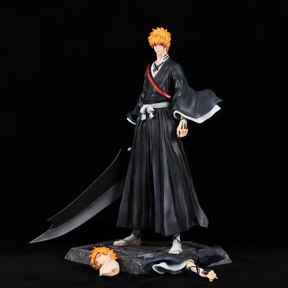 Bleach Ichigo Kurosaki Action Figure | Detailed PVC Figure with Swappable Head & Zangetsu Sword 33CM