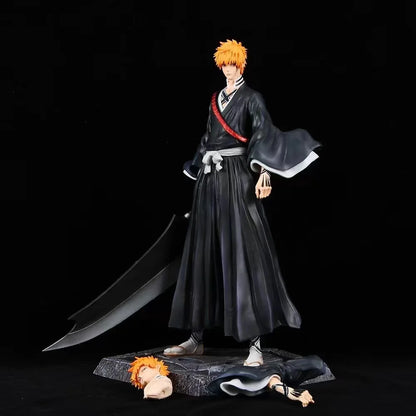 Bleach Ichigo Kurosaki Action Figure | Detailed PVC Figure with Swappable Head & Zangetsu Sword 33CM